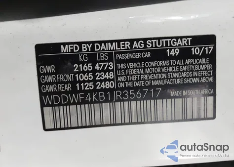 2018 Mercedes-Benz C 300 4Matic z USA, uszkodzony, nr VIN WDDWF4KB1JR356717